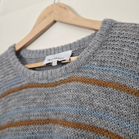 Heartloom Wool Mohair Pom Pom Knit Sweater Size XS Gray Striped Casual Boho Fall - Picture 2 of 9